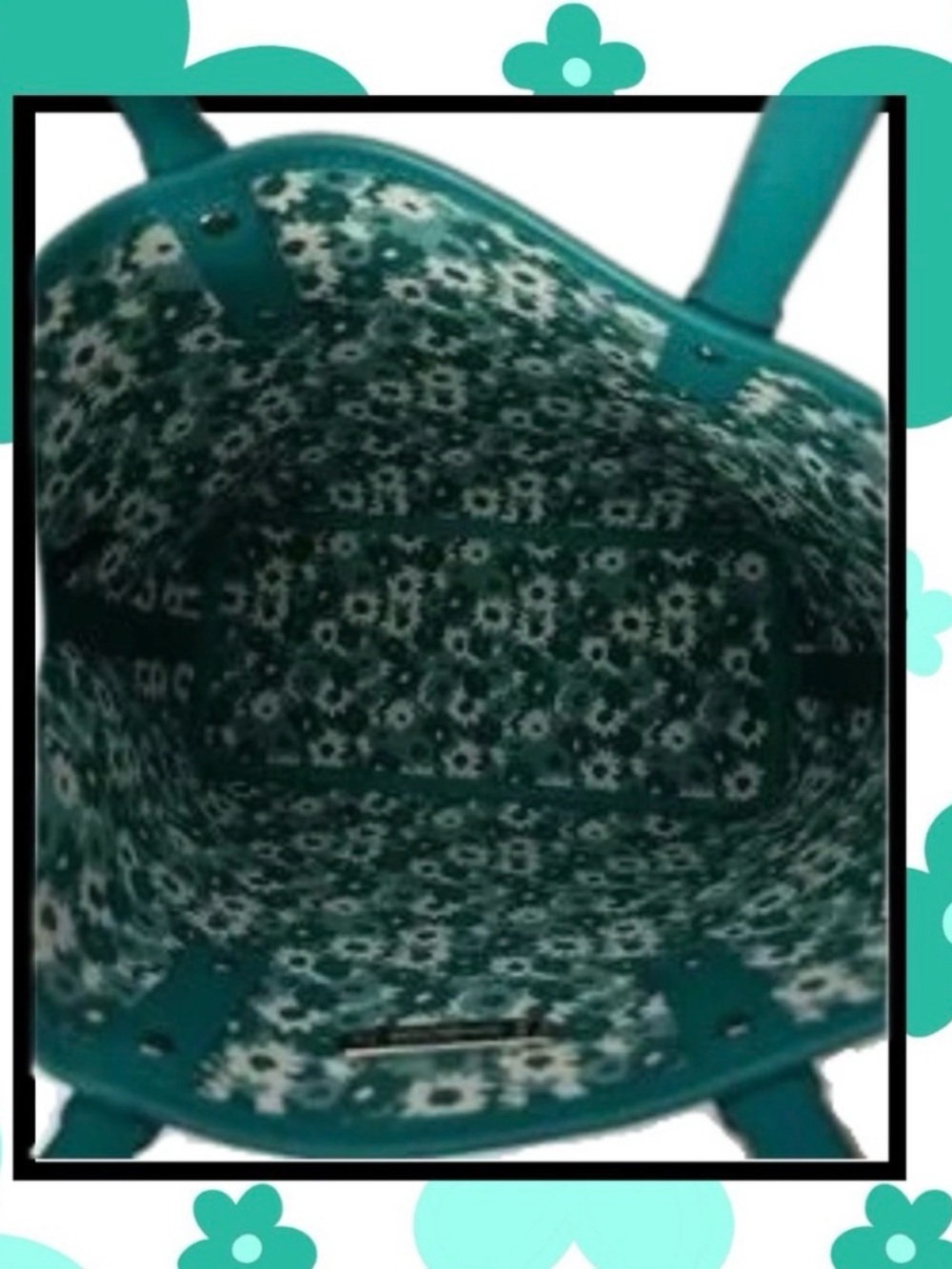 Michael Kors Beige Logo Tote with Turquoise Trim - Picture 3 of 7